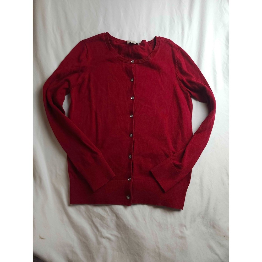 Loft Cardigan Sweater Womens Medium Red Classic‎ Button Front Long Sleeve